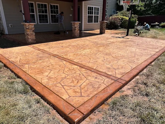 Finished Liquid Rock colored stamped patio